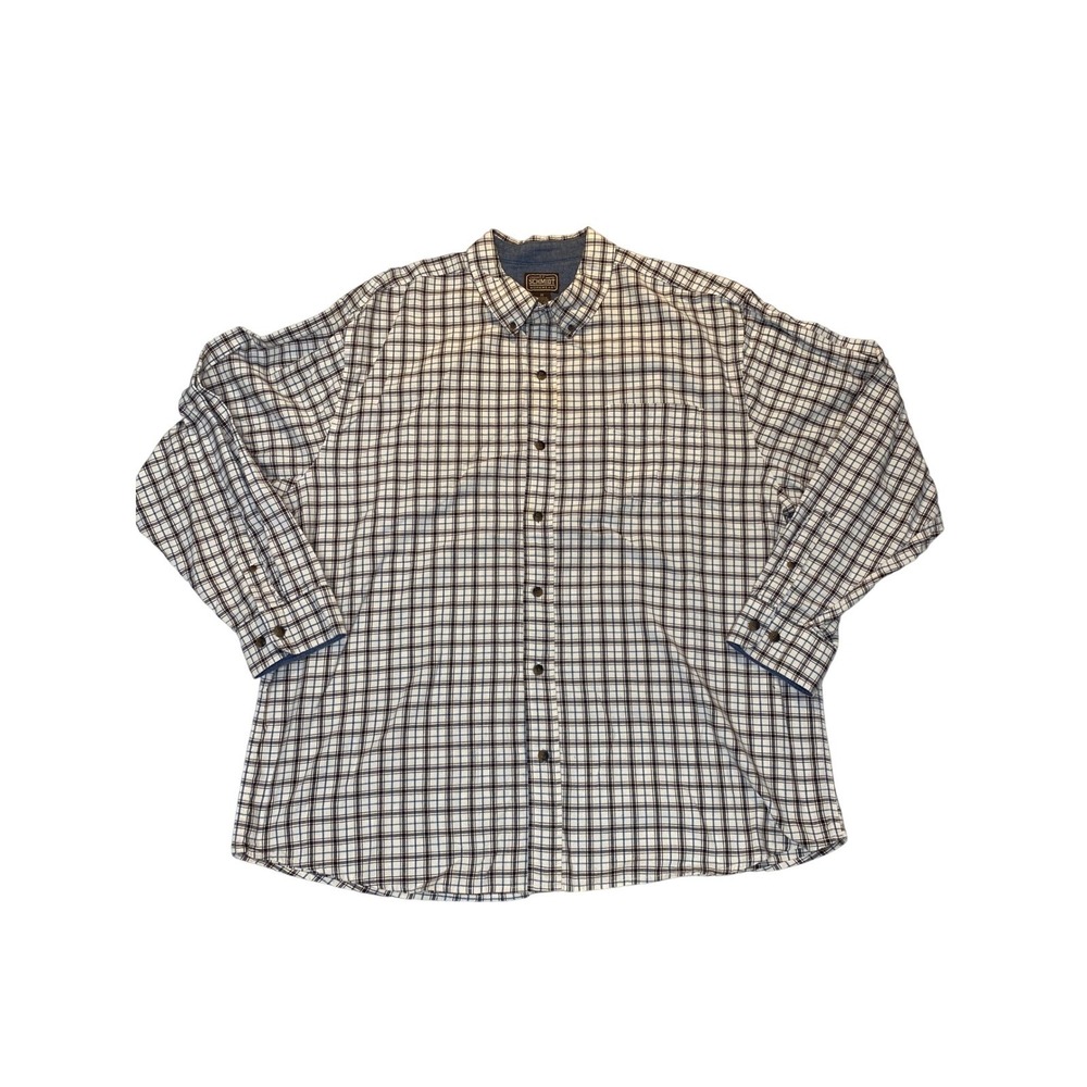 C.E. Schmidt Workwear Men's‎ 2X Plaid Button Front Shirt Blue Brown Cotton